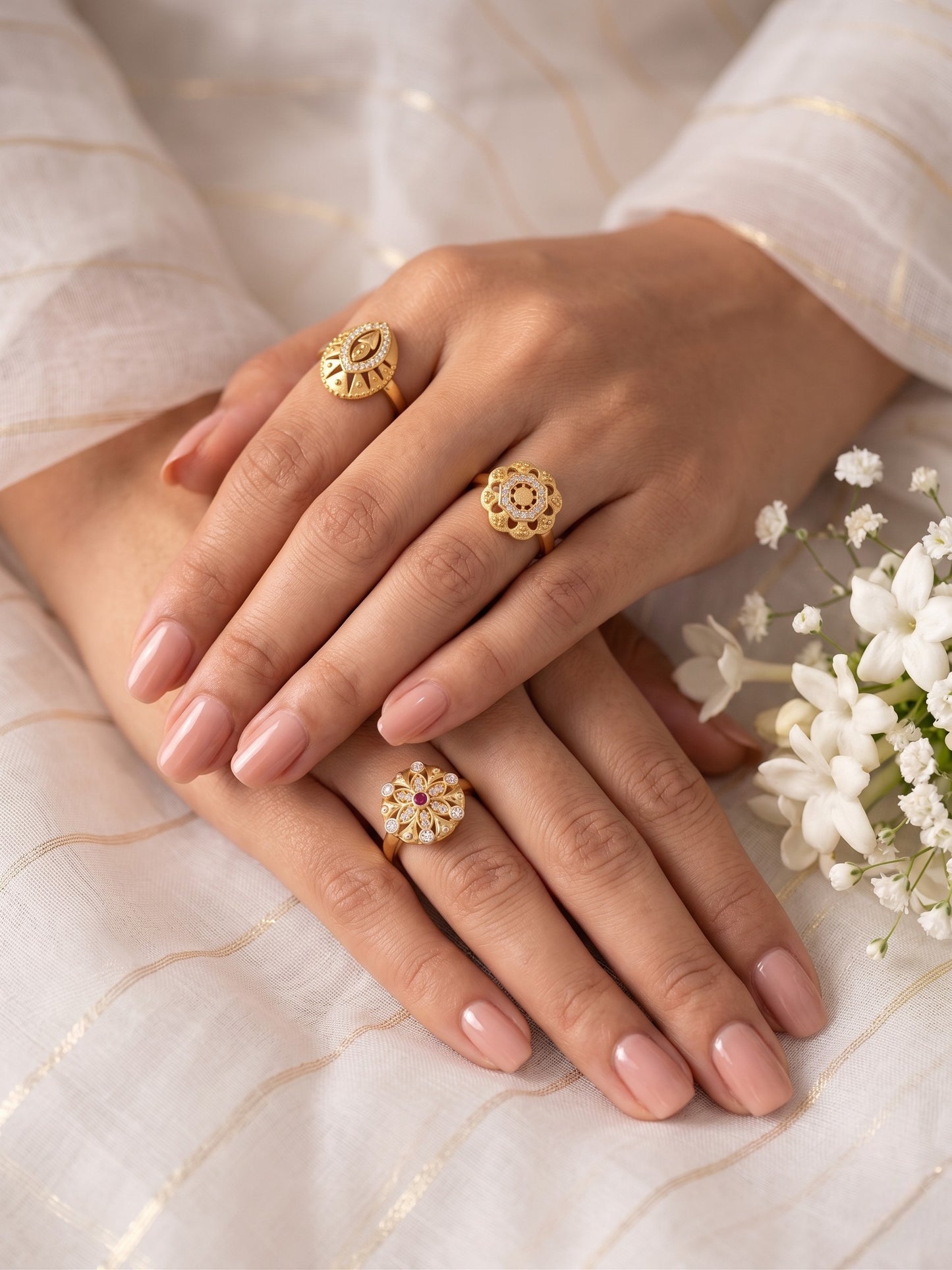 Gold Plated Adjustable Combo of 3 Rings for Women
