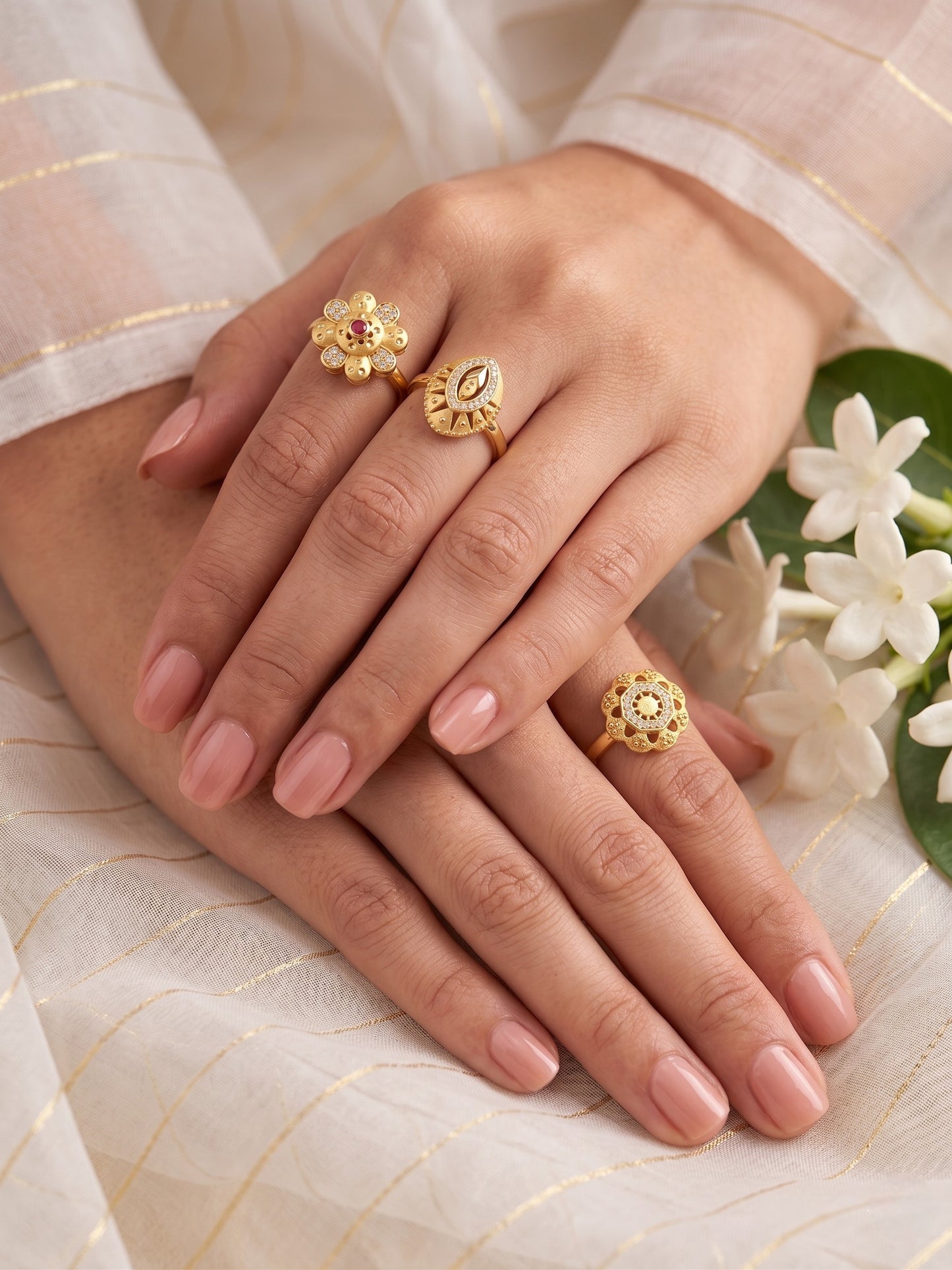 Gold Plated Adjustable Combo of 3 Rings for Women