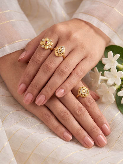 Gold Plated Adjustable Combo of 3 Rings for Women
