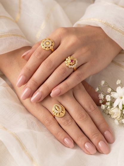 Gold Plated Adjustable Combo of 3 Rings for Women