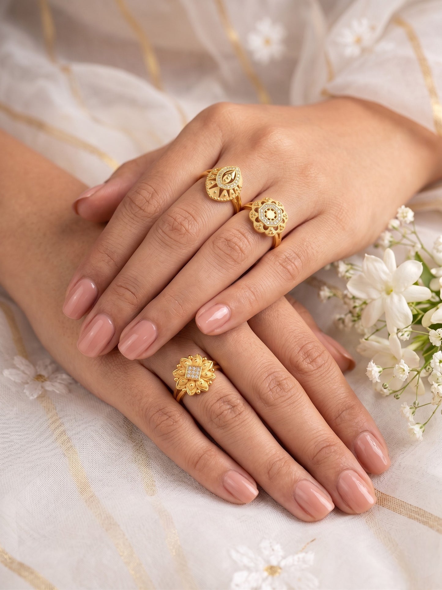 Gold Plated Adjustable Combo of 3 Rings for Women
