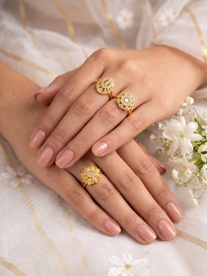 Gold Plated Adjustable Combo of 3 Rings for Women