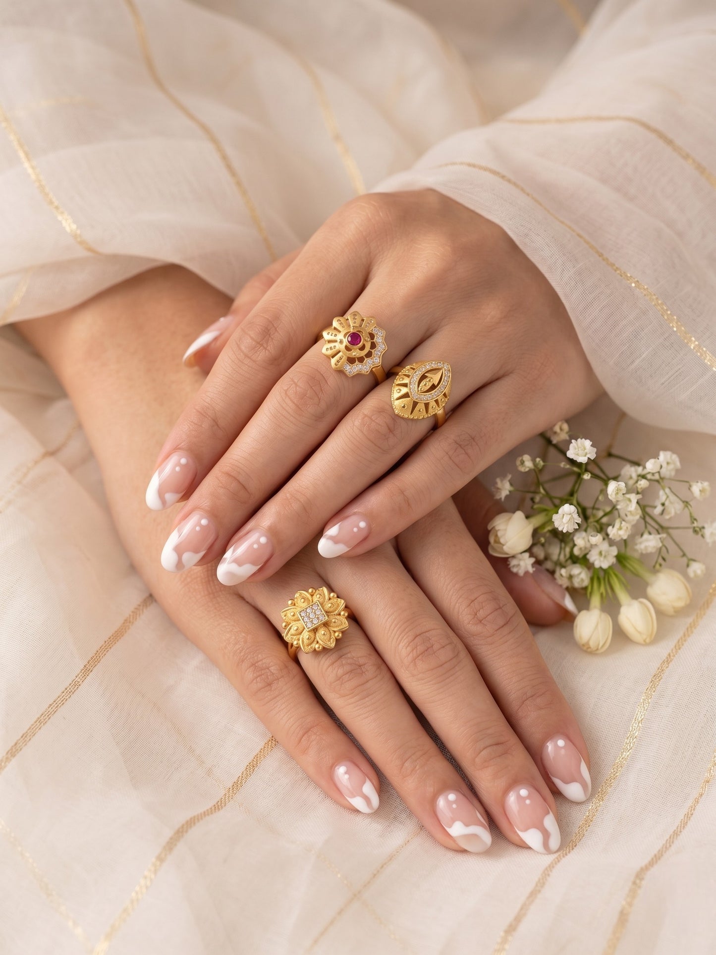 Gold Plated Adjustable Combo of 3 Rings for Women