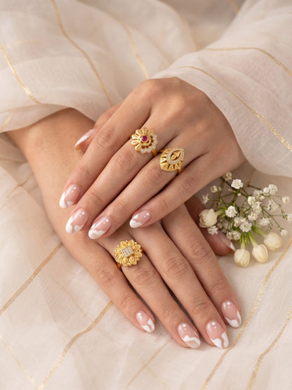 Gold Plated Adjustable Combo of 3 Rings for Women