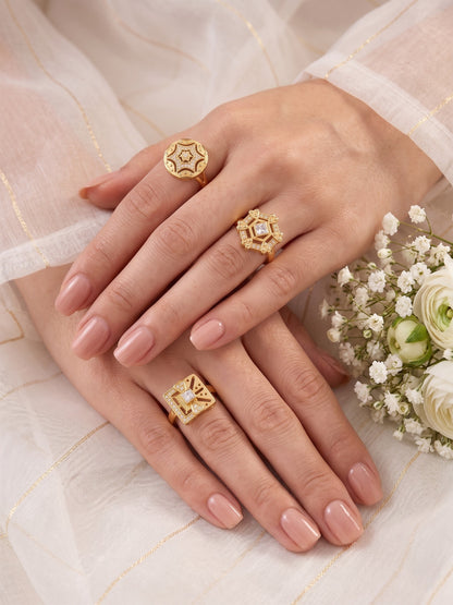 Gold Plated Adjustable Combo of 3 Rings for Women