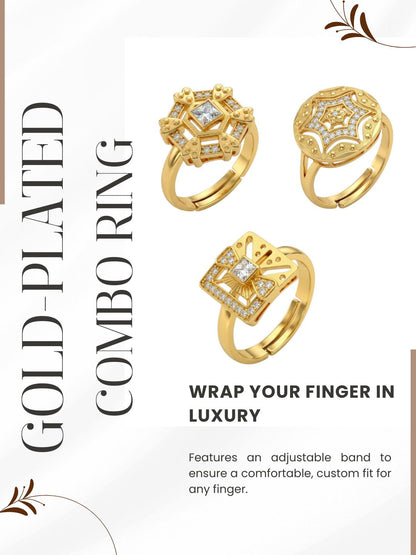 Gold Plated Adjustable Combo of 3 Rings for Women