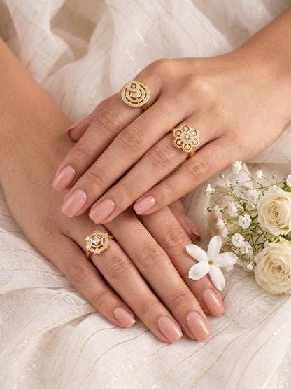 Gold Plated Adjustable Combo of 3 Rings for Women