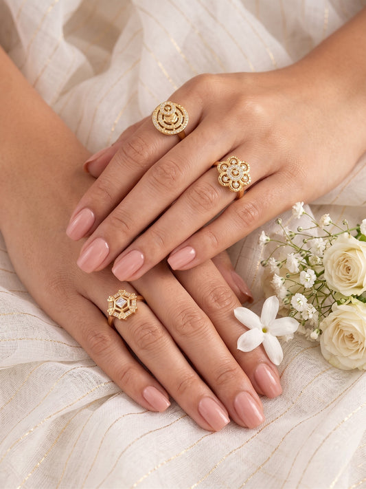 Gold Plated Adjustable Combo of 3 Rings for Women