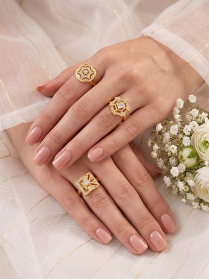 Gold Plated Adjustable Combo of 3 Rings for Women