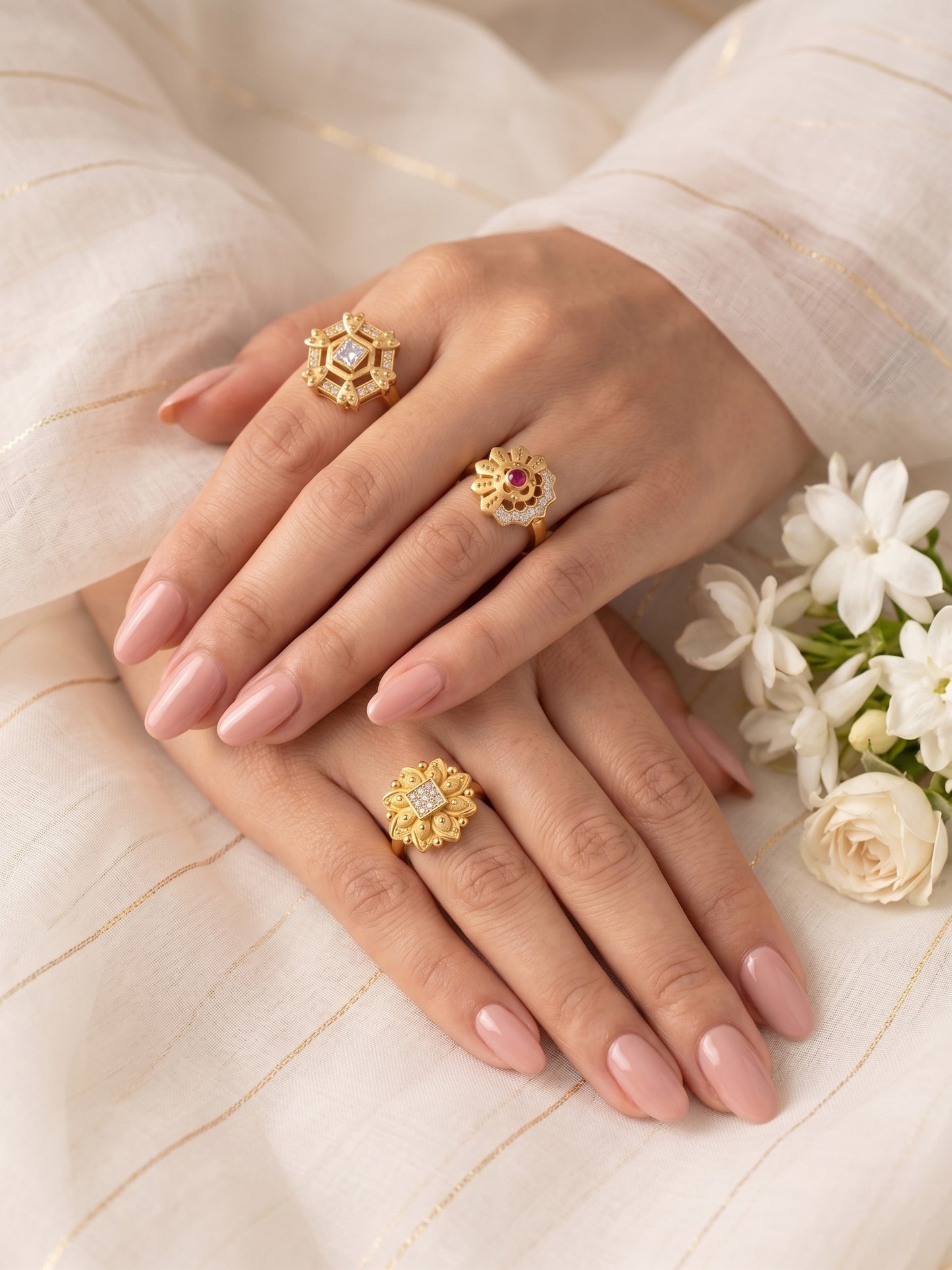 Gold Plated Adjustable Combo of 3 Rings for Women