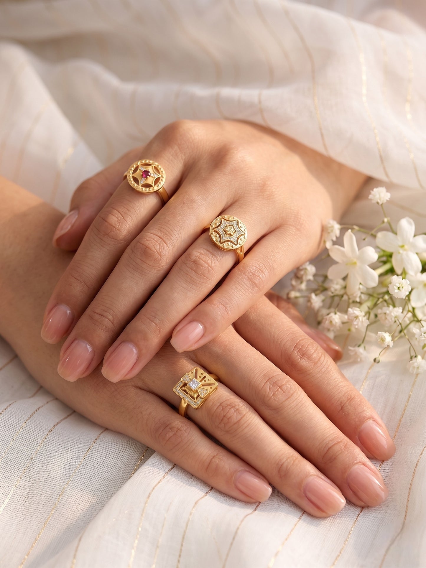 Gold Plated Adjustable Combo of 3 Rings for Women
