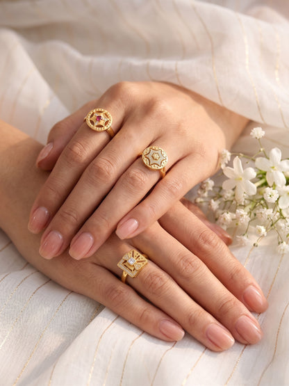 Gold Plated Adjustable Combo of 3 Rings for Women