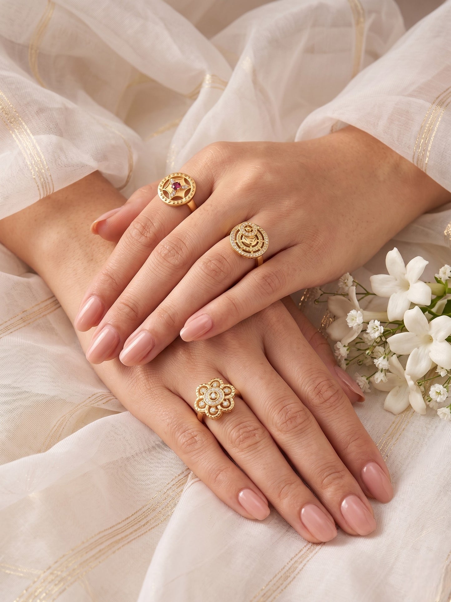 Gold Plated Adjustable Combo of 3 Rings for Women