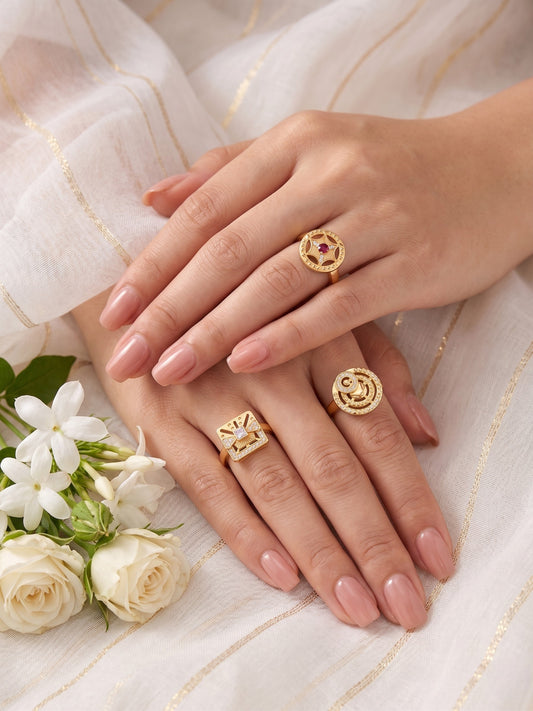 Gold Plated Adjustable Combo of 3 Rings for Women