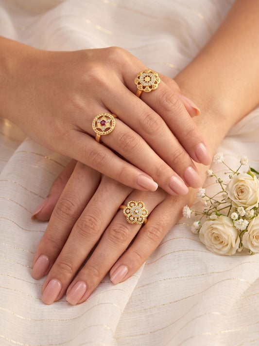 Gold Plated Adjustable Combo of 3 Rings for Women