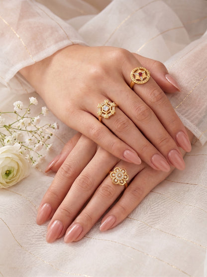 Gold Plated Adjustable Combo of 3 Rings for Women