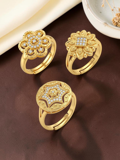 Gold Plated Adjustable Combo of 3 Rings for Women