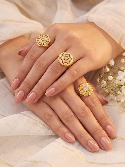 Gold Plated Adjustable Combo of 3 Rings for Women
