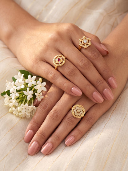 Gold Plated Adjustable Combo of 3 Rings for Women