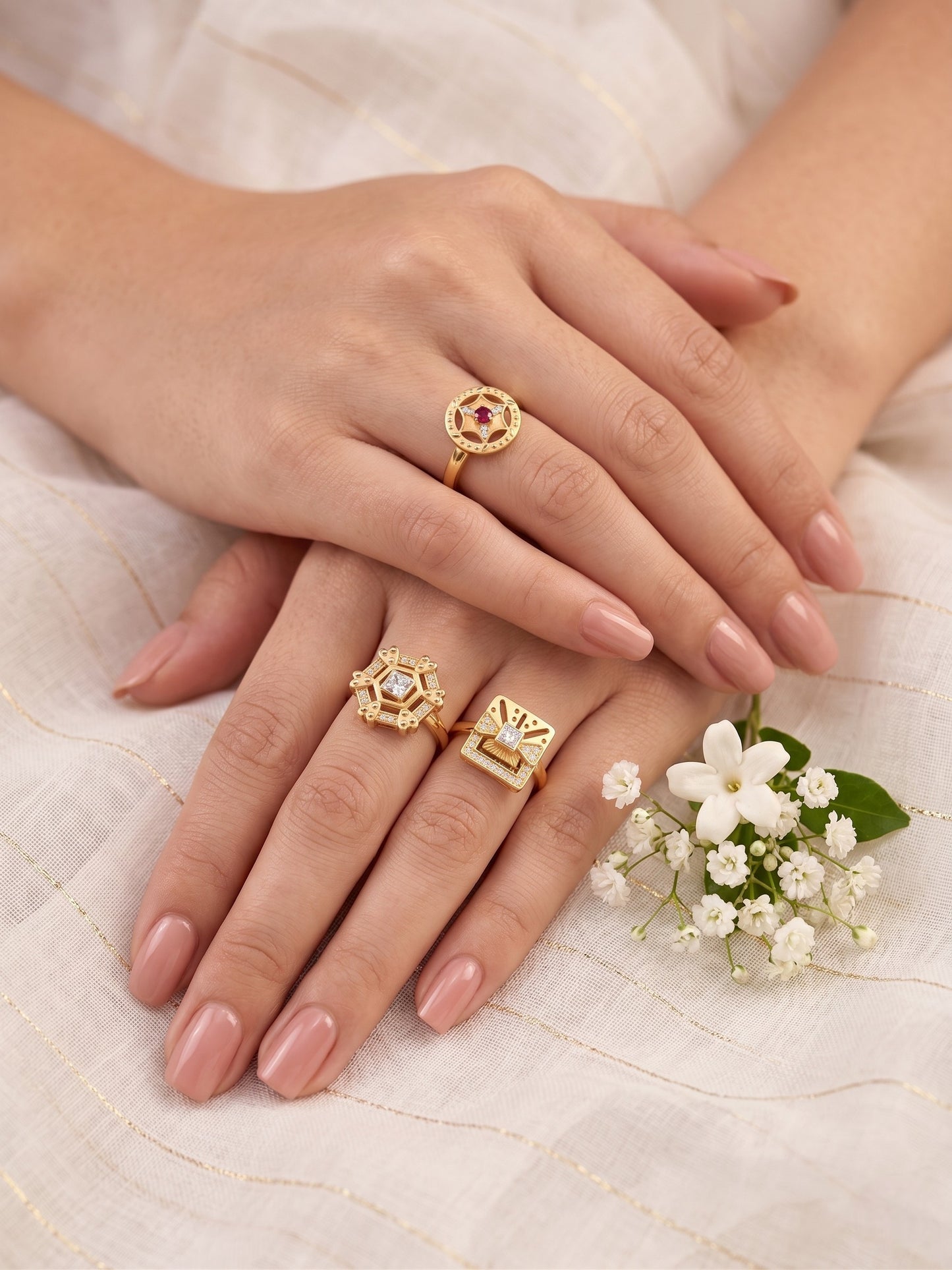 Gold Plated Adjustable Combo of 3 Rings for Women