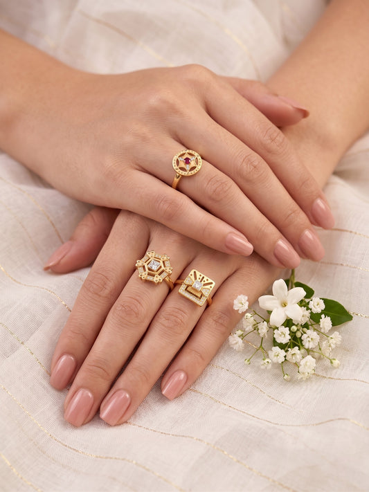 Gold Plated Adjustable Combo of 3 Rings for Women