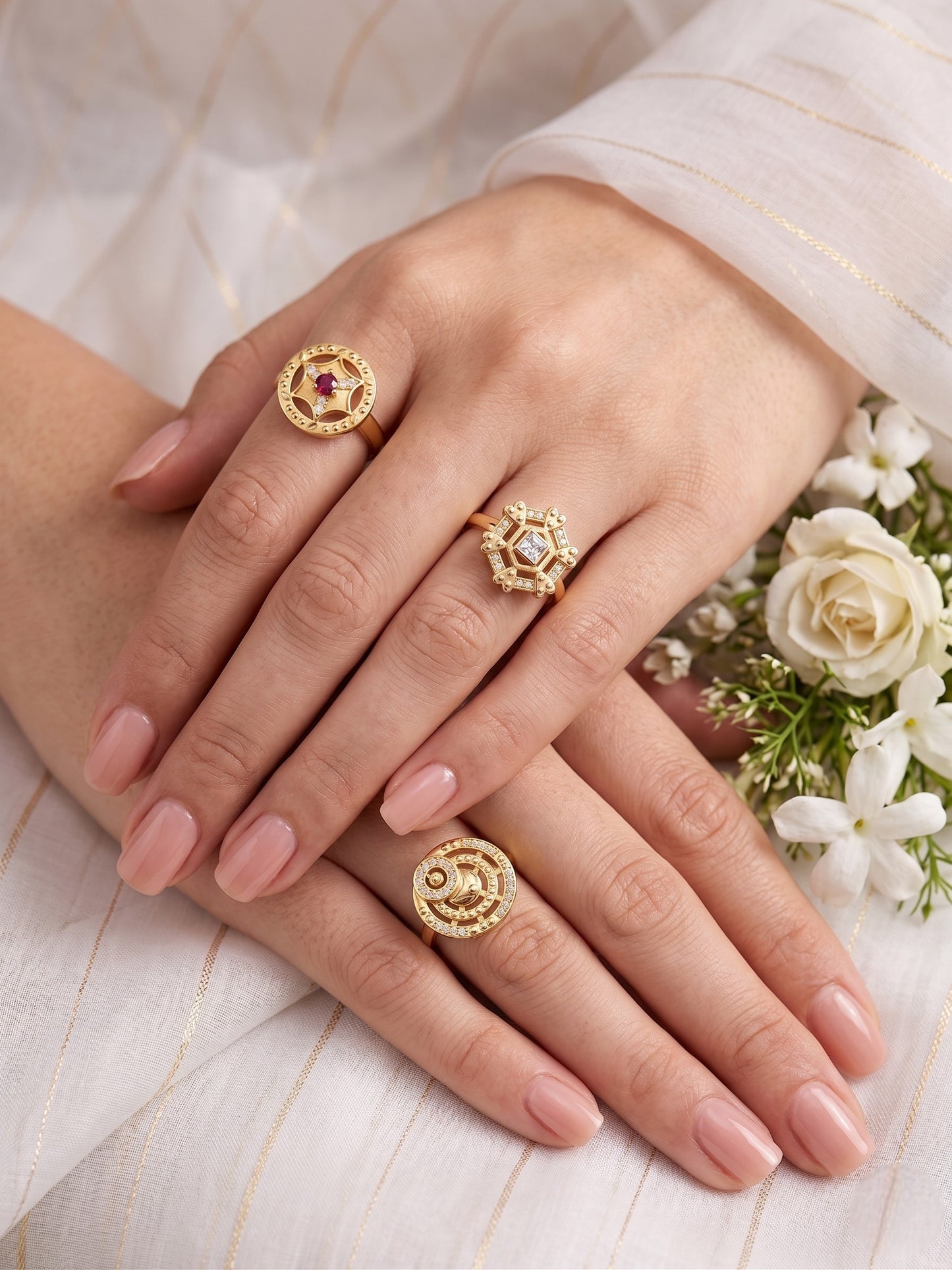 Gold Plated Adjustable Combo of 3 Rings for Women