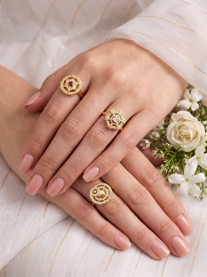 Gold Plated Adjustable Combo of 3 Rings for Women