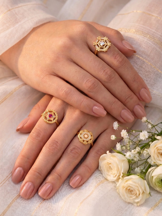 Gold Plated Adjustable Combo of 3 Rings for Women