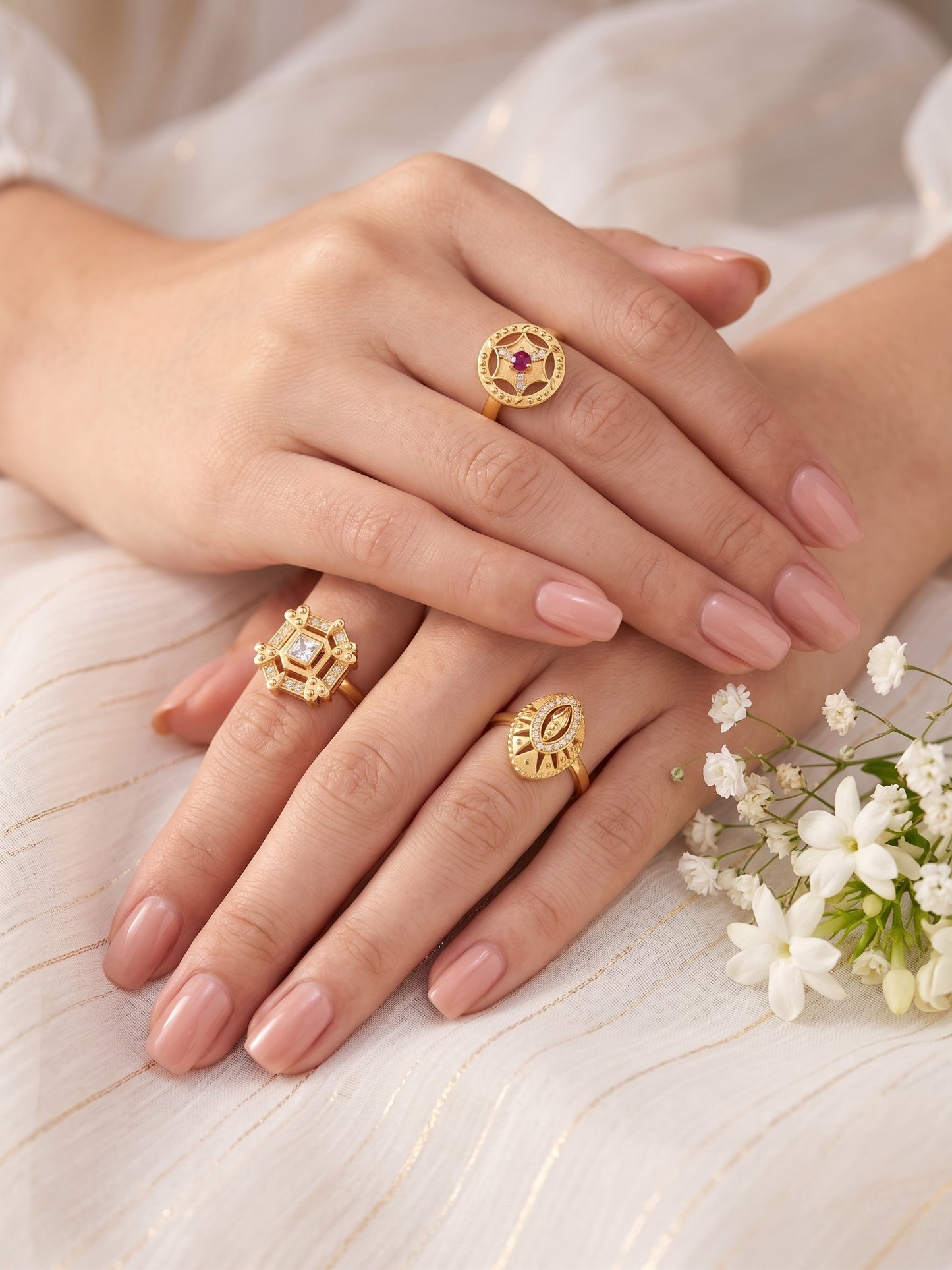 Gold Plated Adjustable Combo of 3 Rings for Women