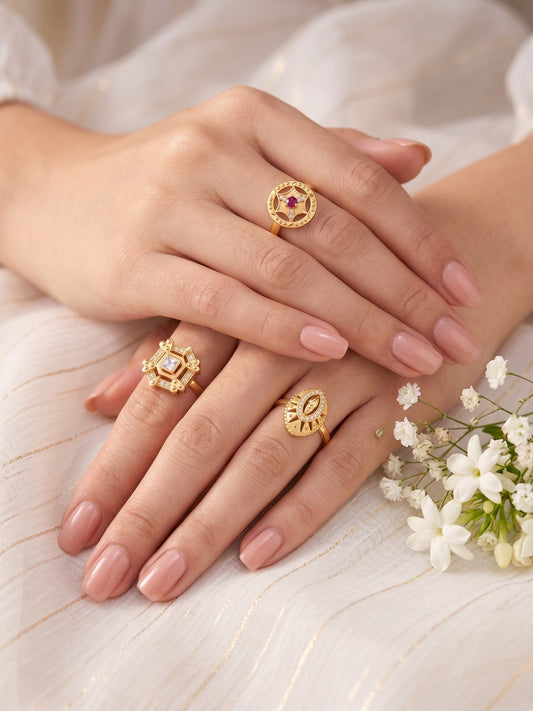 Gold Plated Adjustable Combo of 3 Rings for Women