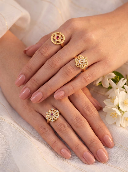 Gold Plated Adjustable Combo of 3 Rings for Women
