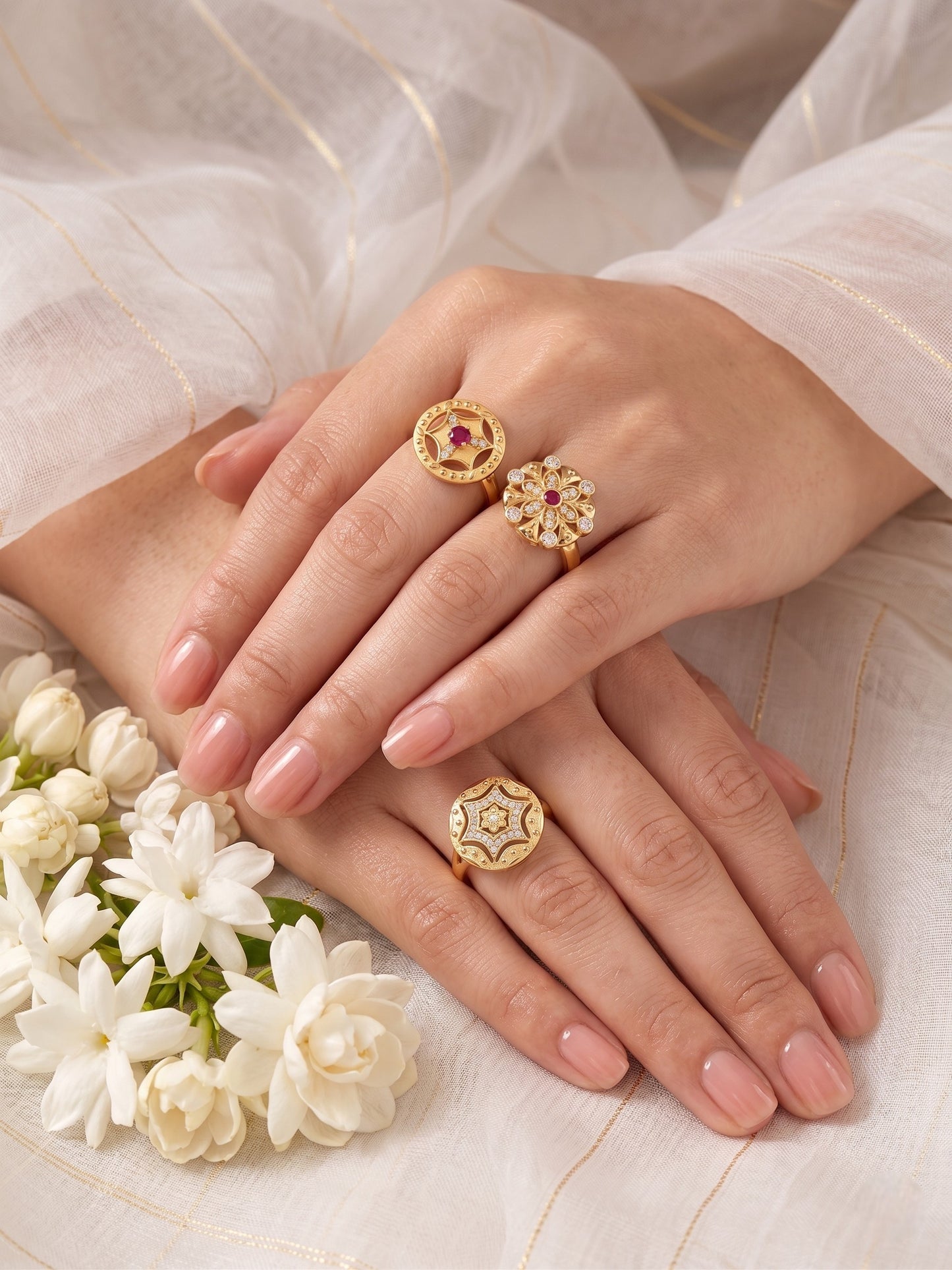 Gold Plated Adjustable Combo of 3 Rings for Women