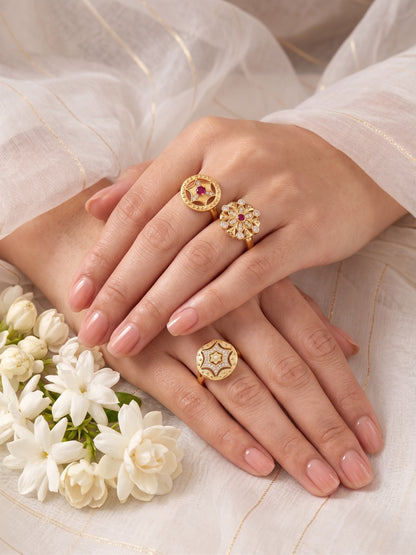 Gold Plated Adjustable Combo of 3 Rings for Women