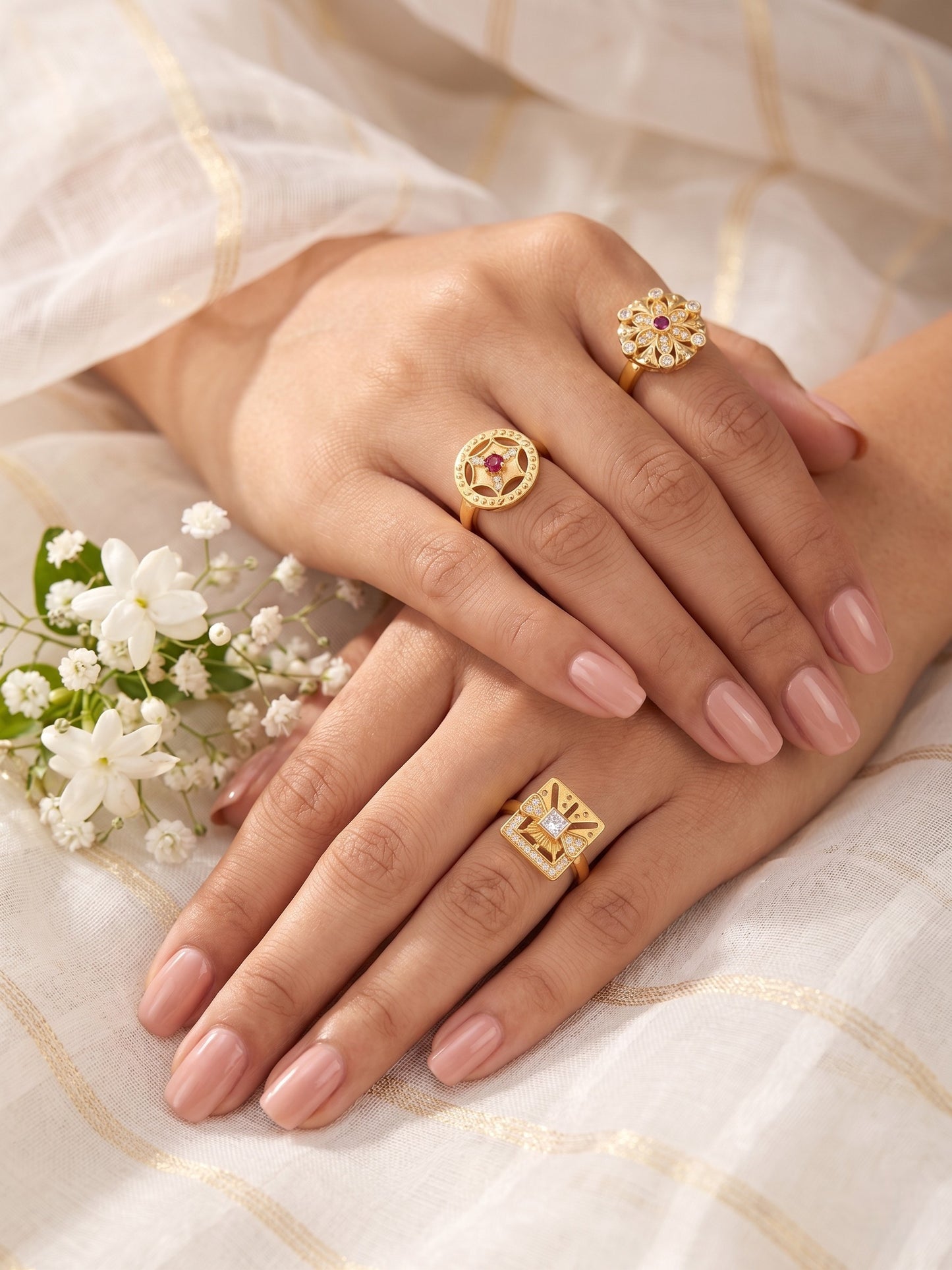 Gold Plated Adjustable Combo of 3 Rings for Women