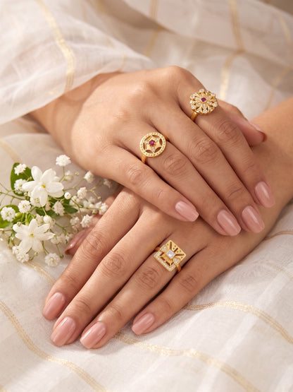 Gold Plated Adjustable Combo of 3 Rings for Women
