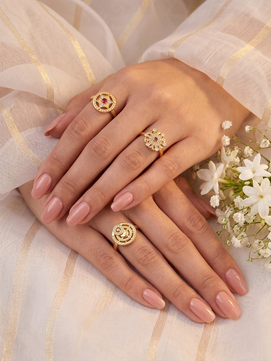 Gold Plated Adjustable Combo of 3 Rings for Women