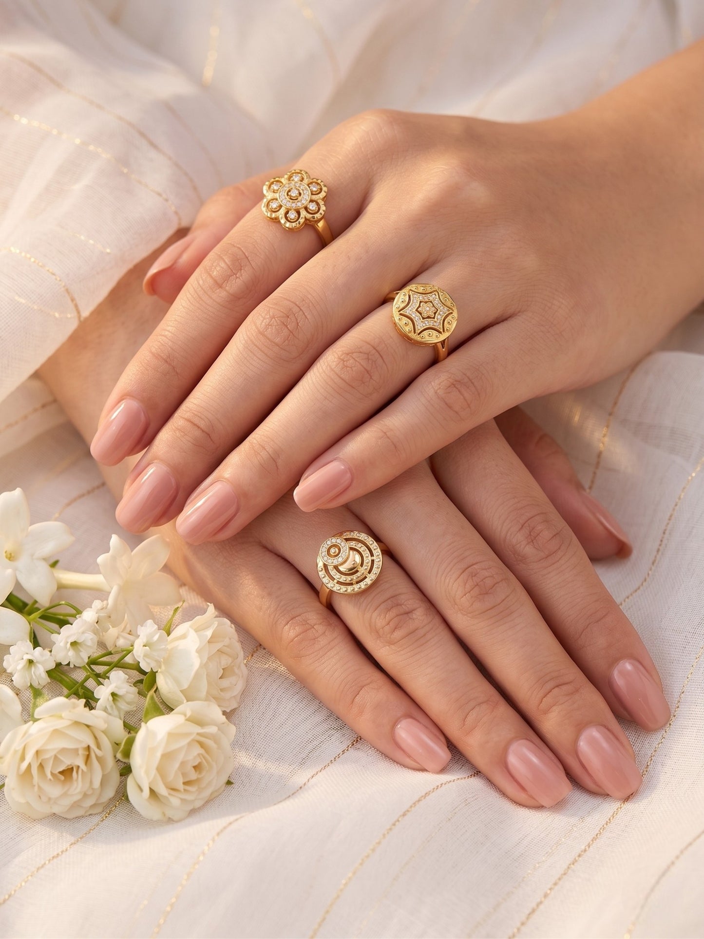 Gold Plated Adjustable Combo of 3 Rings for Women