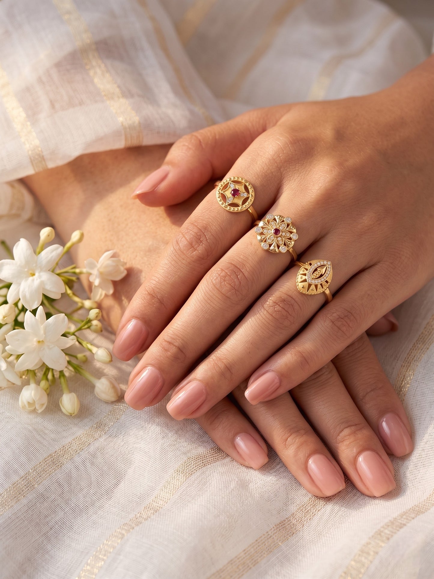 Gold Plated Adjustable Combo of 3 Rings for Women