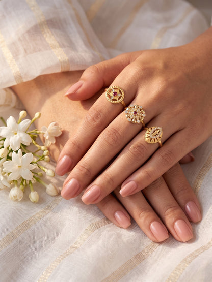 Gold Plated Adjustable Combo of 3 Rings for Women