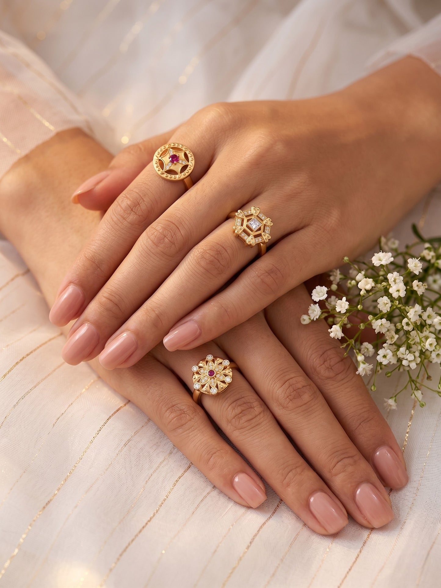 Gold Plated Adjustable Combo of 3 Rings for Women