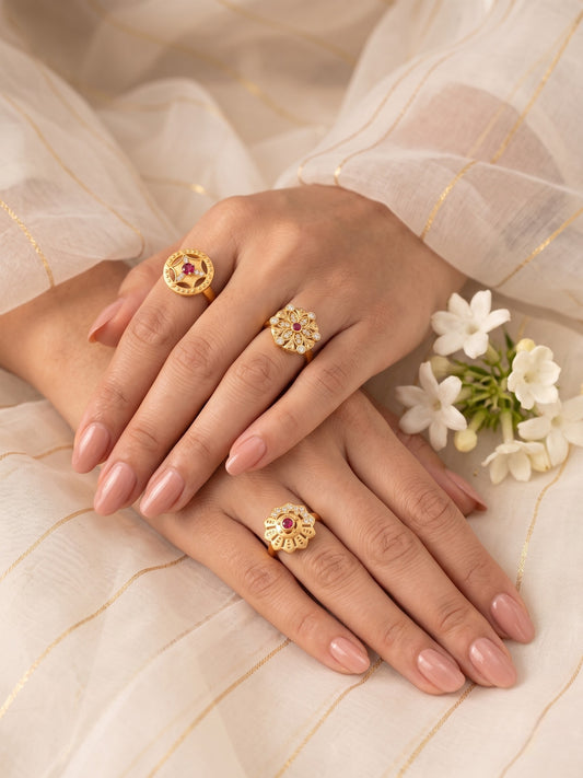 Gold Plated Adjustable Combo of 3 Rings for Women