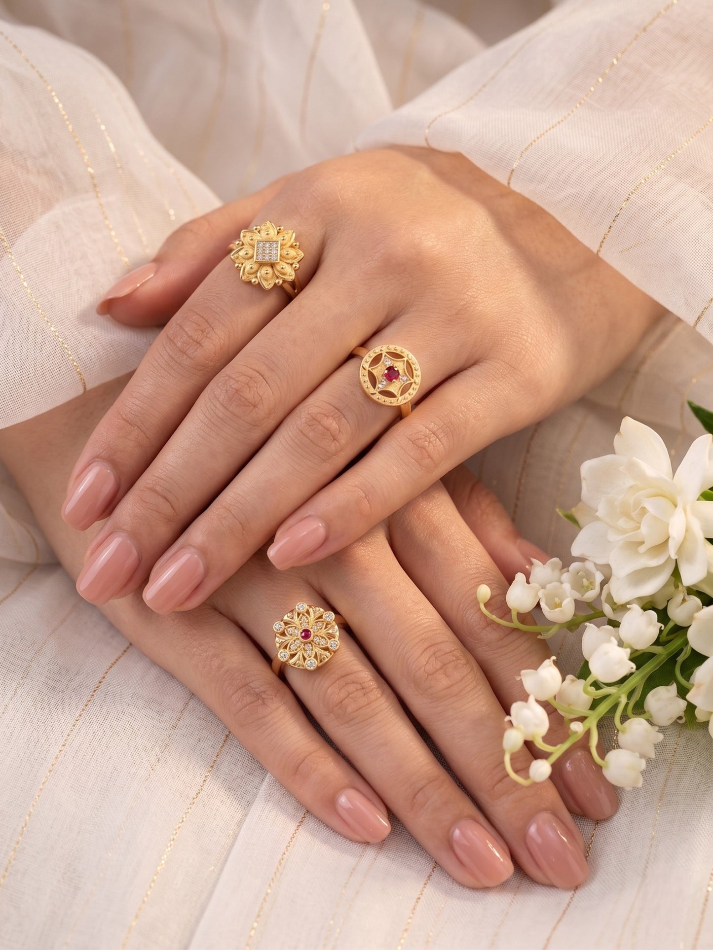Gold Plated Adjustable Combo of 3 Rings for Women