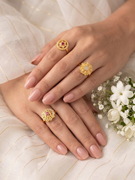 Gold Plated Adjustable Combo of 3 Rings for Women