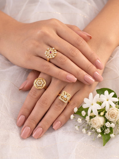 Gold Plated Adjustable Combo of 3 Rings for Women