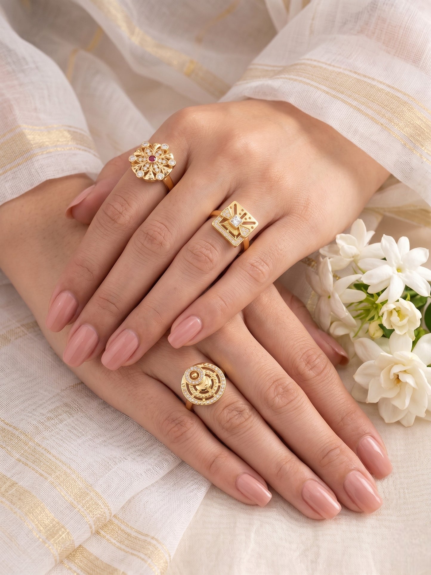 Gold Plated Adjustable Combo of 3 Rings for Women