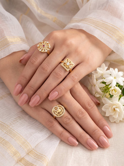 Gold Plated Adjustable Combo of 3 Rings for Women