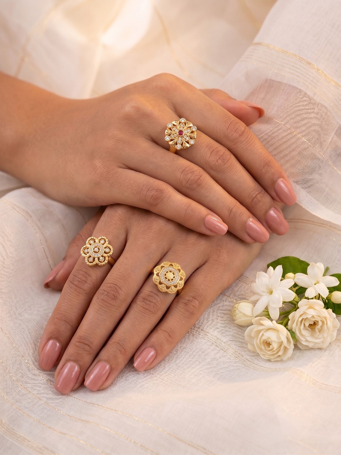 Gold Plated Adjustable Combo of 3 Rings for Women