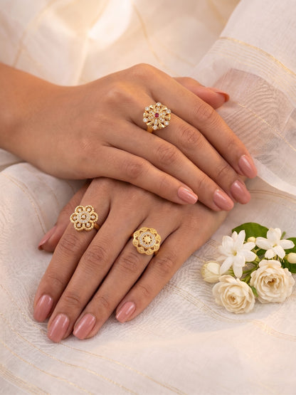 Gold Plated Adjustable Combo of 3 Rings for Women