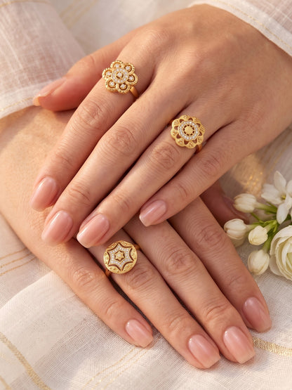 Gold Plated Adjustable Combo of 3 Rings for Women