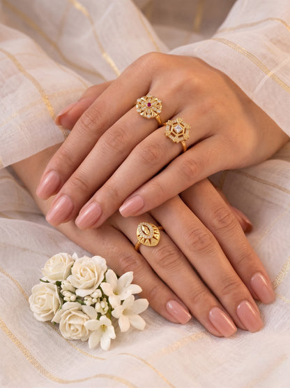 Gold Plated Adjustable Combo of 3 Rings for Women